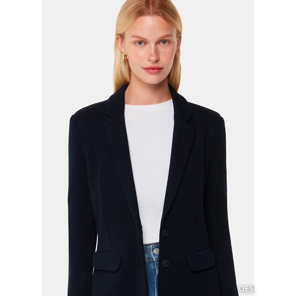 Whistles Womens Slim Knit Blazer Jacket Navy Blue Office Work‎ Business Size 10